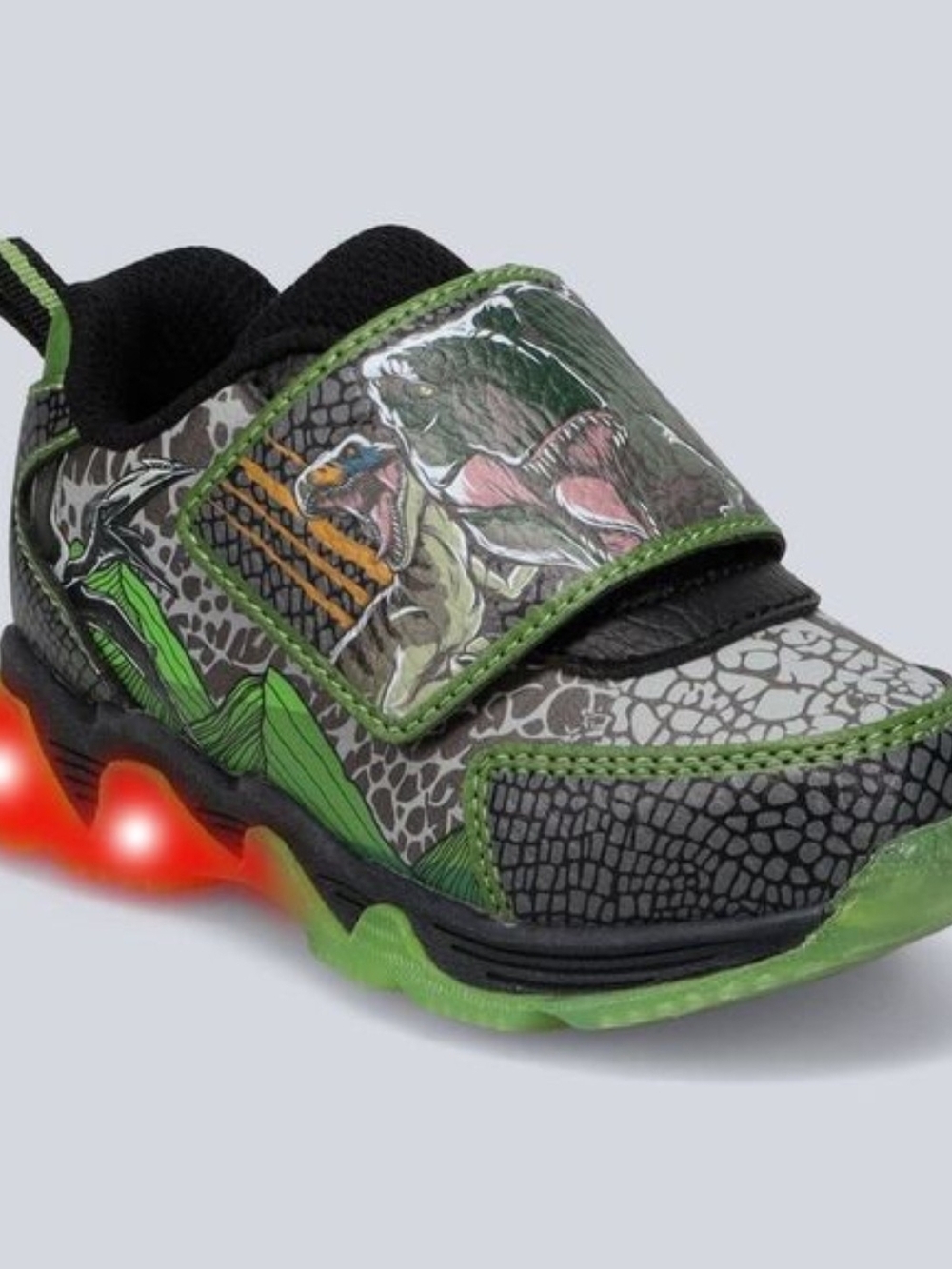 Kids Light-Up Velcro Sneakers in Green Dinosaur Print Jurassic World Toddler 7
